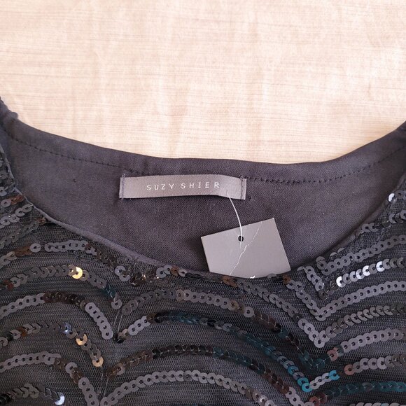 SUZY Black Sequins Party Blouse, Christmas T-Shirt Top, Size XS - Picture 5 of 7